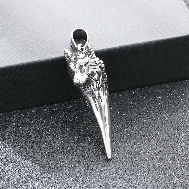 Kemstone Wolf Tooth Pendant Necklace Titanium Steel Eagle Claw Design for Men Silver 60cm KP117057-LU