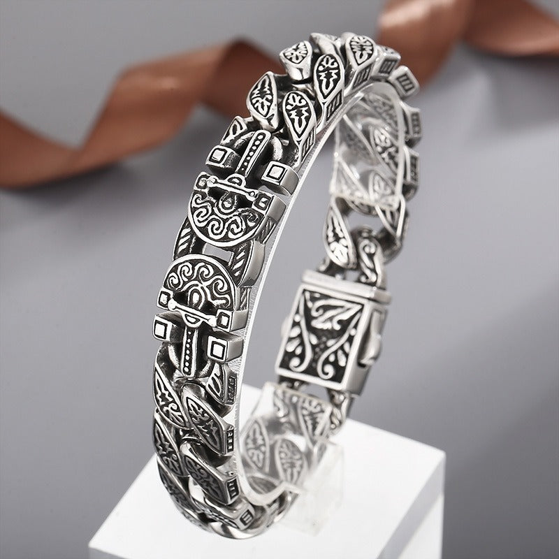 Pulsera Kemstone de acero y titanio con calavera punk para hombre - Diseño urbano audaz KB154968