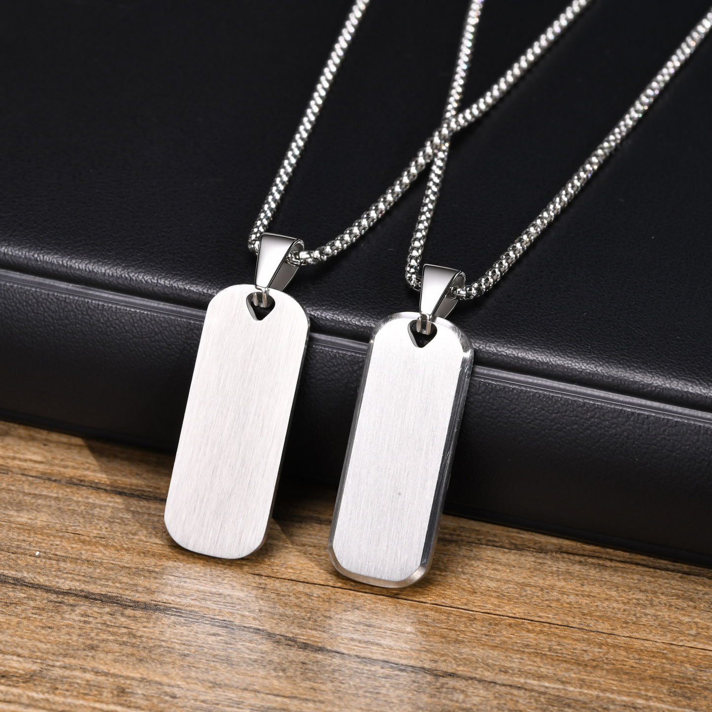 Kemstone Tag Pendant Necklace Beveled Edge Stainless Steel Rectangle Plate for Men PN-1896