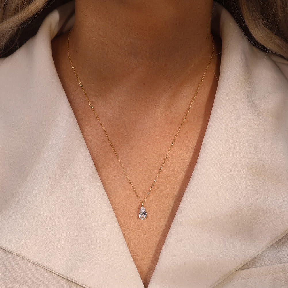 Kemstone 925 Sterling Silver Pear Pendant Necklace for Women Cubic Zirconia Gold Silver LZN04