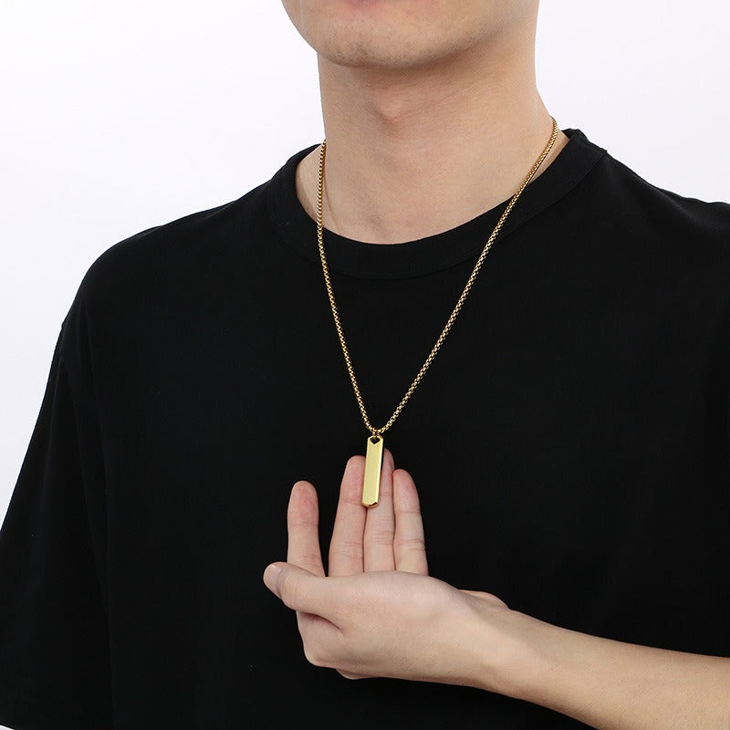 Kemston Slim Rectangular Bar Pendant Necklace for Men Geometric Silver Gold Black KN285569-KFC