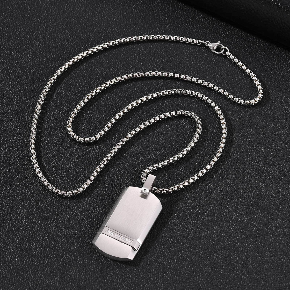 Kemstone Black Rectangular Pendant Necklace for Men Stainless Steel Cubic Zirconia Detail Punk Style PN-240