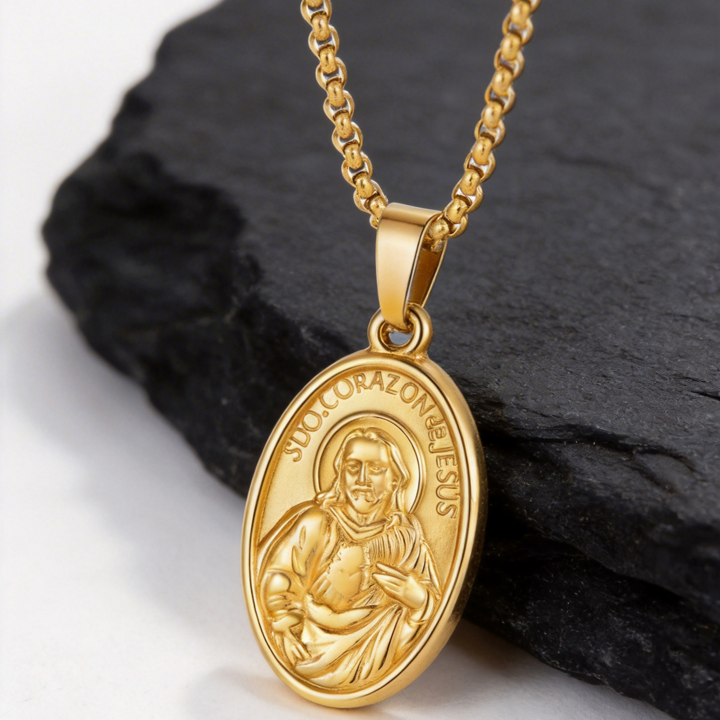 Kemstone Coin Pendant Necklace Vintage Portrait Gold Plated Medallion for Men PN-2309