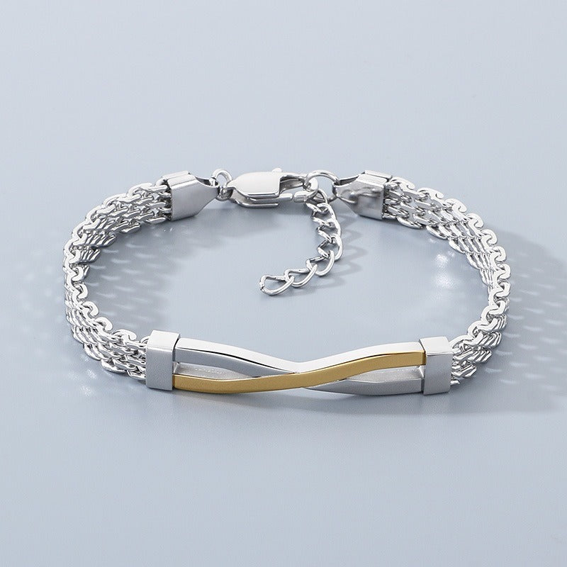 Kemstone Titanium Steel Twisted Bar Bracelet – Minimalist Link Chain for Men KB212529-KFC