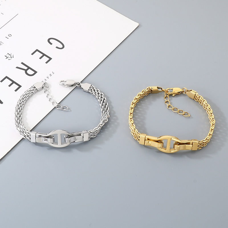 Kemstone Link Clasp Bracelet for Men Women Titanium Steel Flat Mesh Chain KB212801-KFC