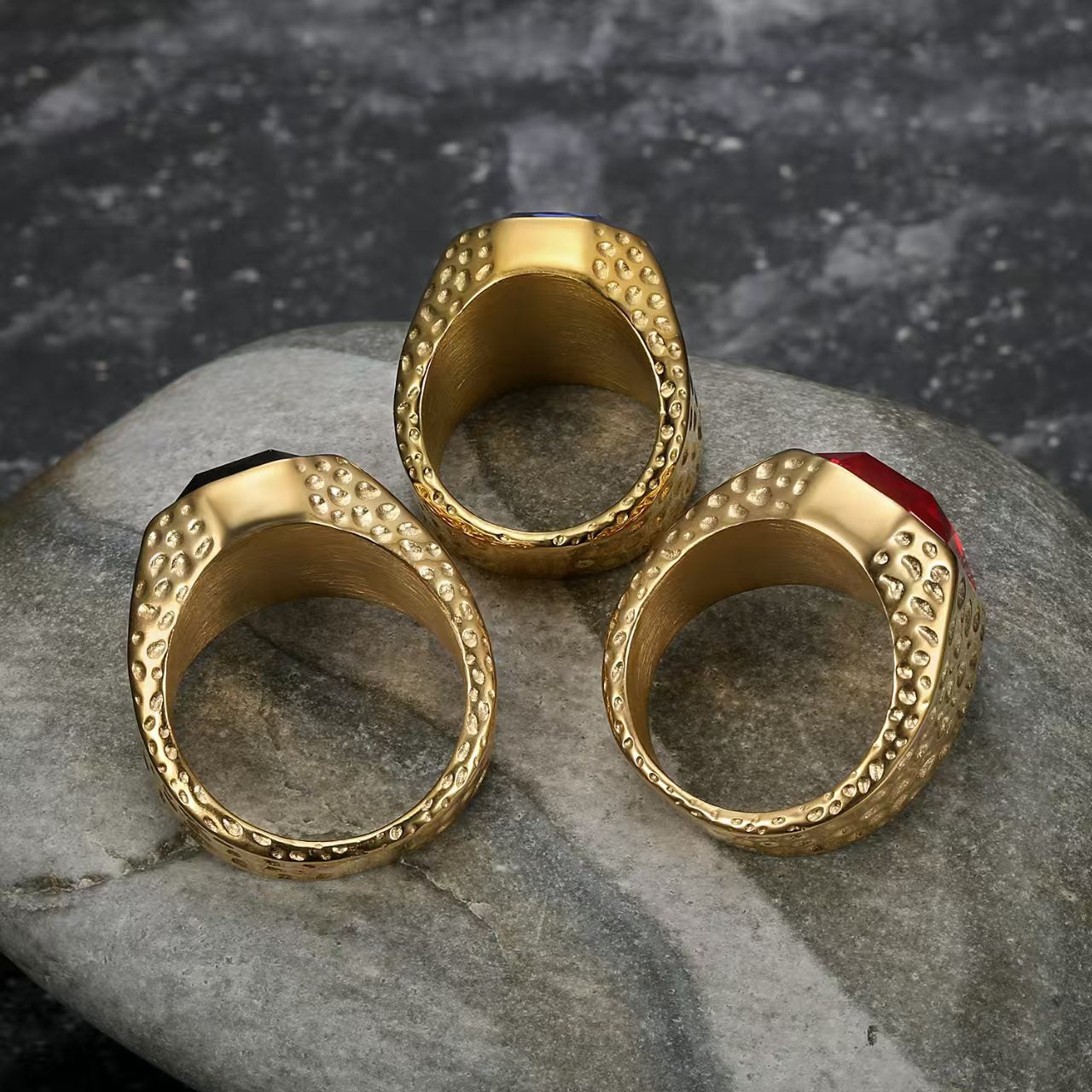 Kemstone Men’s Stainless Steel Hip Hop Ring – Gold Crystal Band TR0505