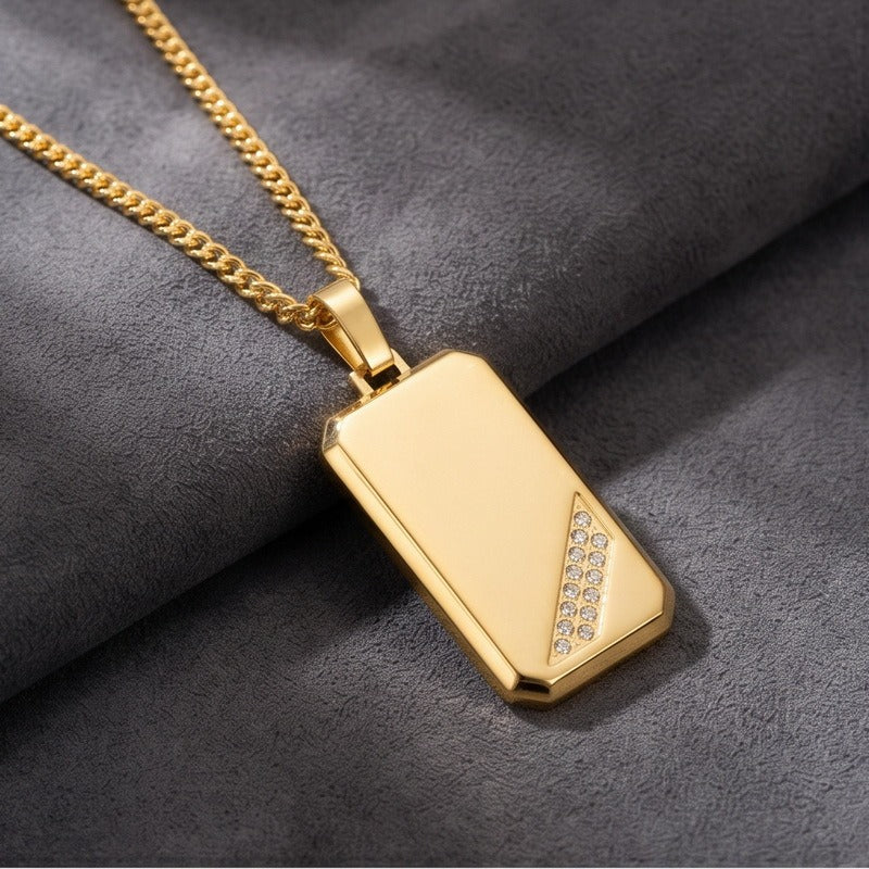 Kemstone Titanium Steel Tag Pendant Necklace for Men Angled Cubic Zirconia KN302396-KFC
