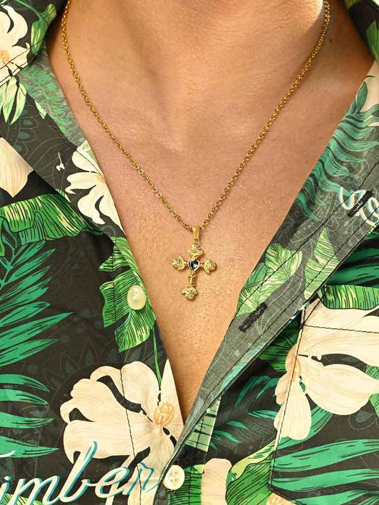 Kemstone Men’s Gothic Cross Pendant Necklace – Stainless Steel Vintage Rose PN-2240
