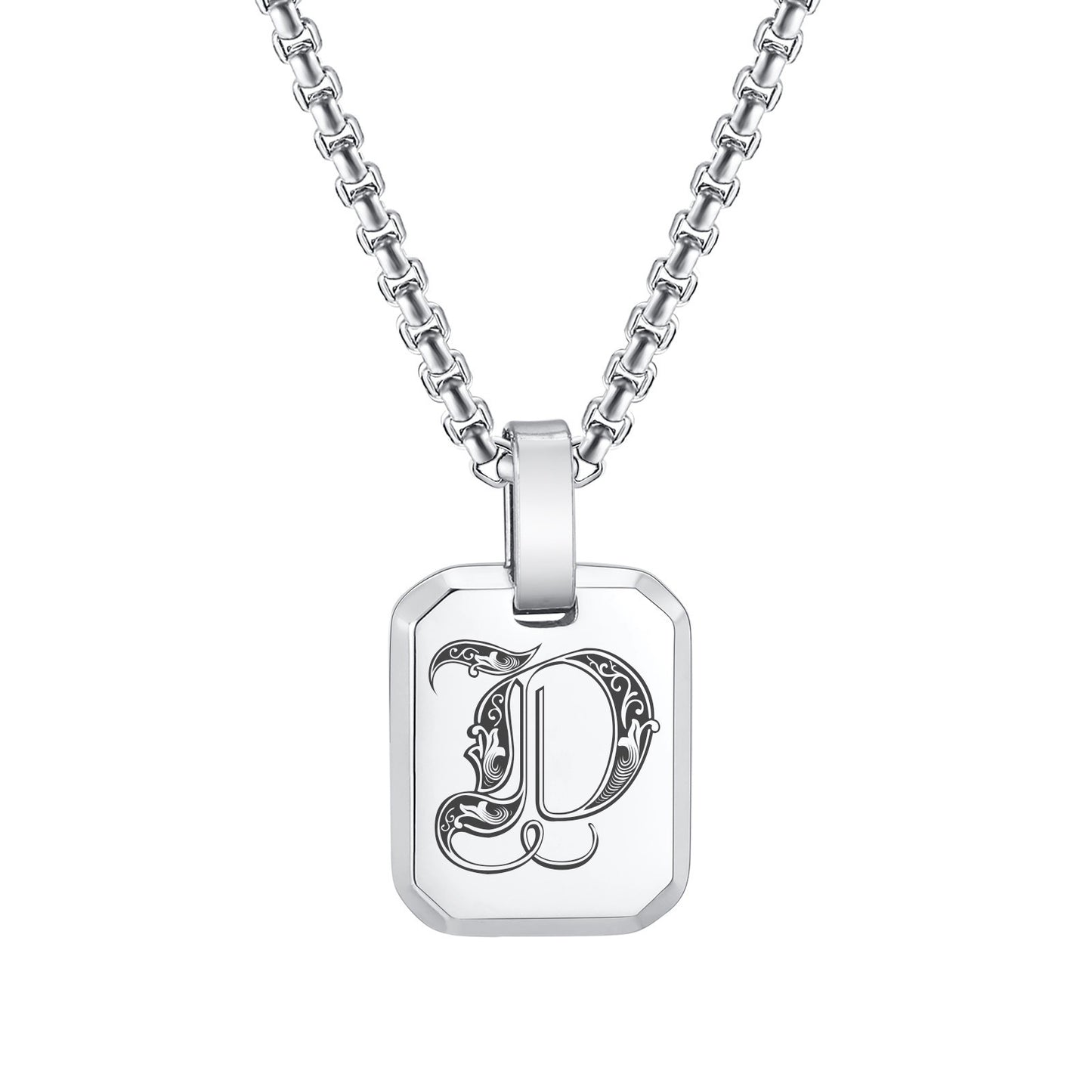 Kemston Initial Letter Pendant Necklace for Men Stainless Steel Tag Design PN-1925
