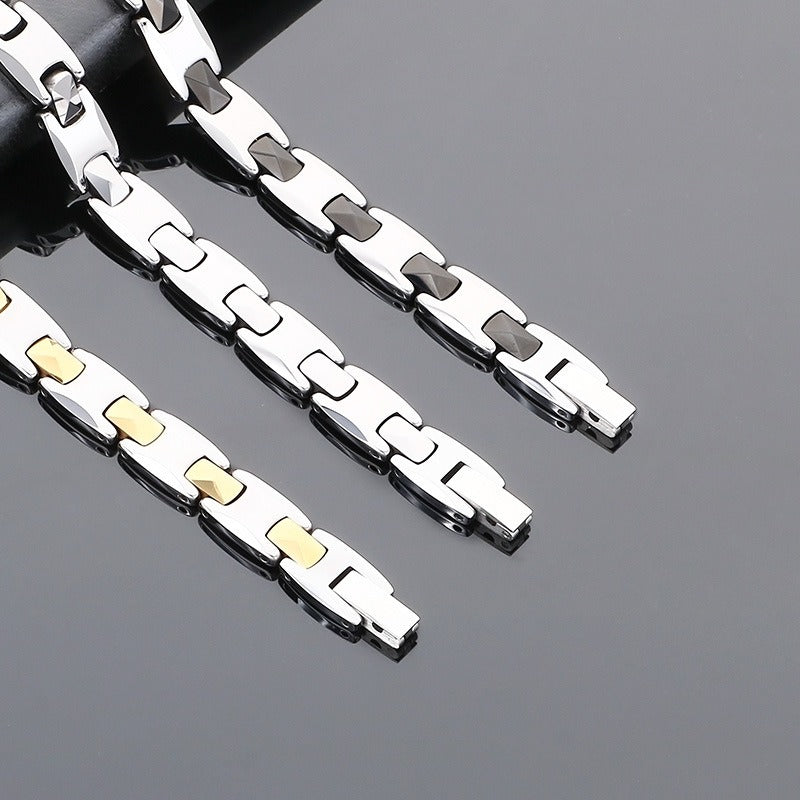 Kemstone Men’s Tungsten Steel Magnetic Germanium Bracelet – 8mm Link Chain KB208921-JI