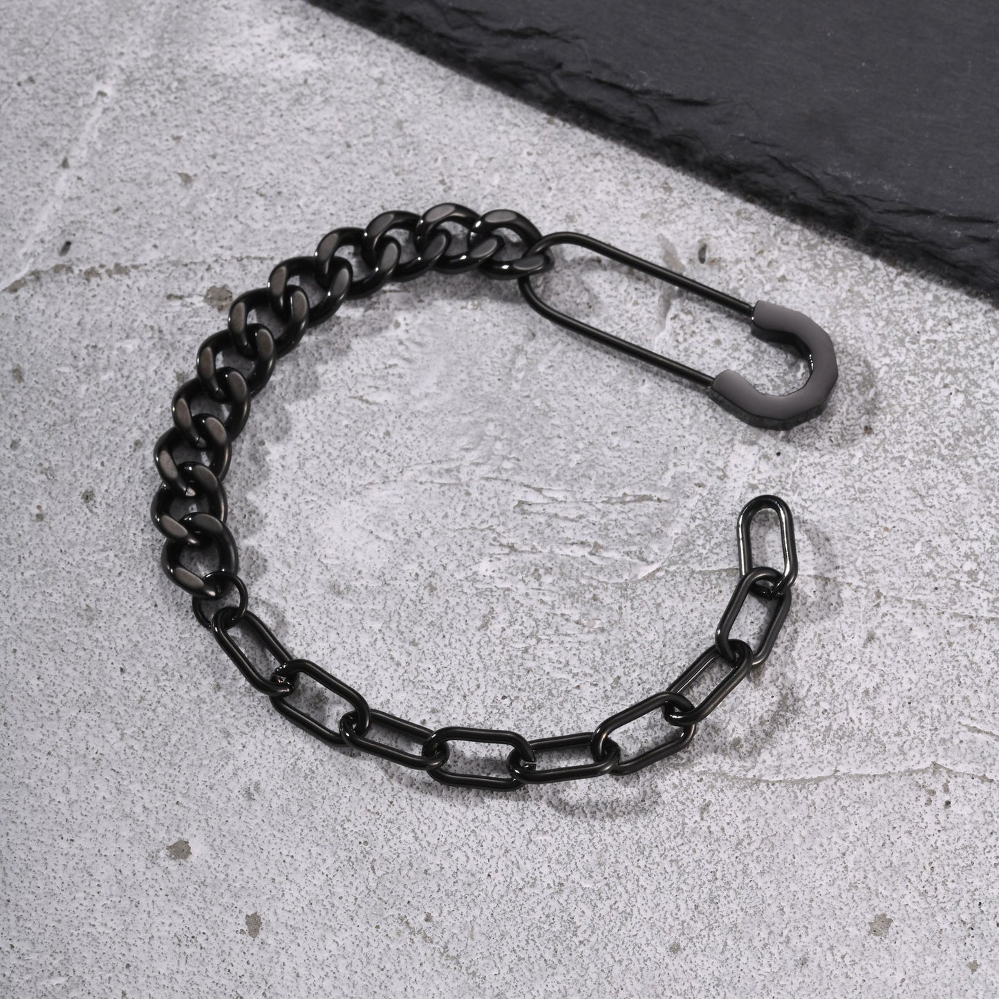 Kemstone Safety Pin Chain Bracelet for Men Stainless Steel Punk Streetwear BR-1068