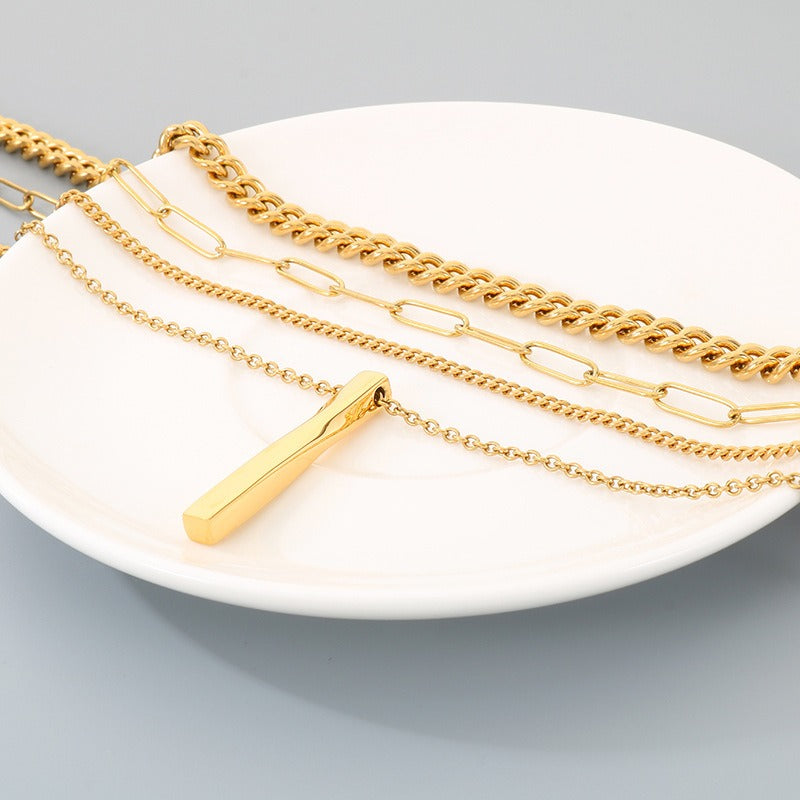 Kemstone Layered Titanium Steel Bar Pendant Necklace for Men Women KN292298-Z