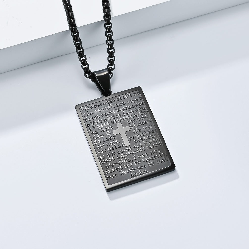 Kemstone Stainless Steel Engraved Cross Pendant Necklace for Men K-PT623