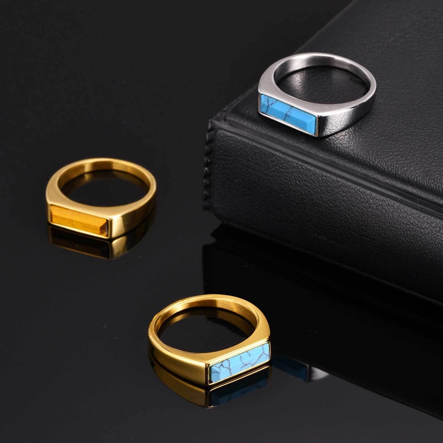 Kemstone Stainless Steel Stone Ring – Men’s Jewelry Turquoise Lapis Tiger Eye RC-712