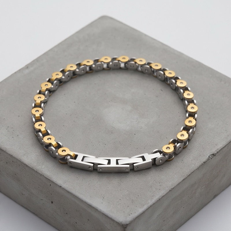 Kemstone Two Tone Link Bracelet for Men Titanium Steel Gold Accent KB215899-KFC