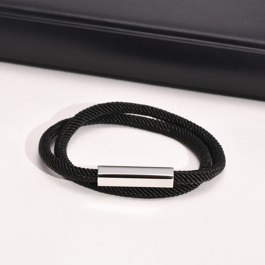 Men’s Double-Layer Milan Rope Bracelet – Stainless Steel Magnetic Clasp | Minimalist Street Style BR-1449
