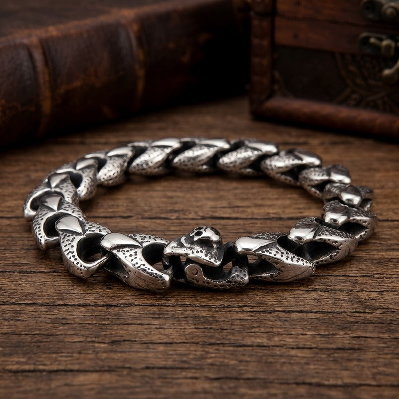 Kemston Skull Clasp Dragon Bone Chain Bracelet for Men Titanium Steel Blackened Punk Biker Heavy Link KB209637-KJX