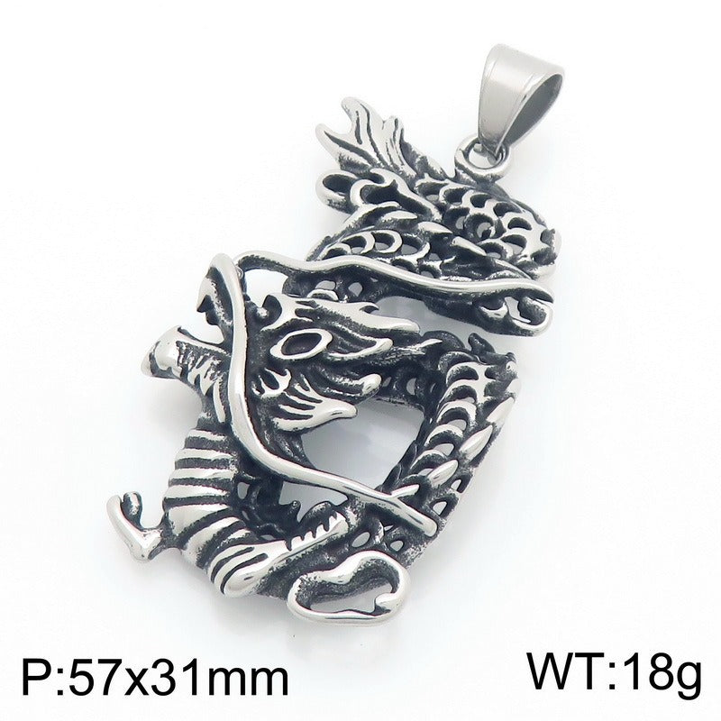 Kemstone Dragon Pendant Necklace for Men Titanium Steel Vintage Oxidized Silver Animal Chain KP117731-LU