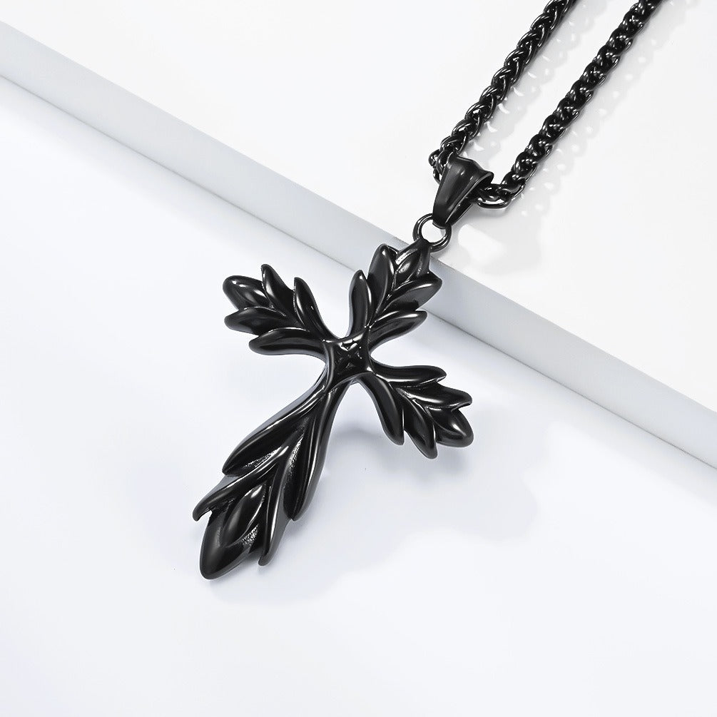 Kemstone Gothic Iris Cross Stainless Steel Pendant Necklace for Men Rock Motorcycle Style K-PT726