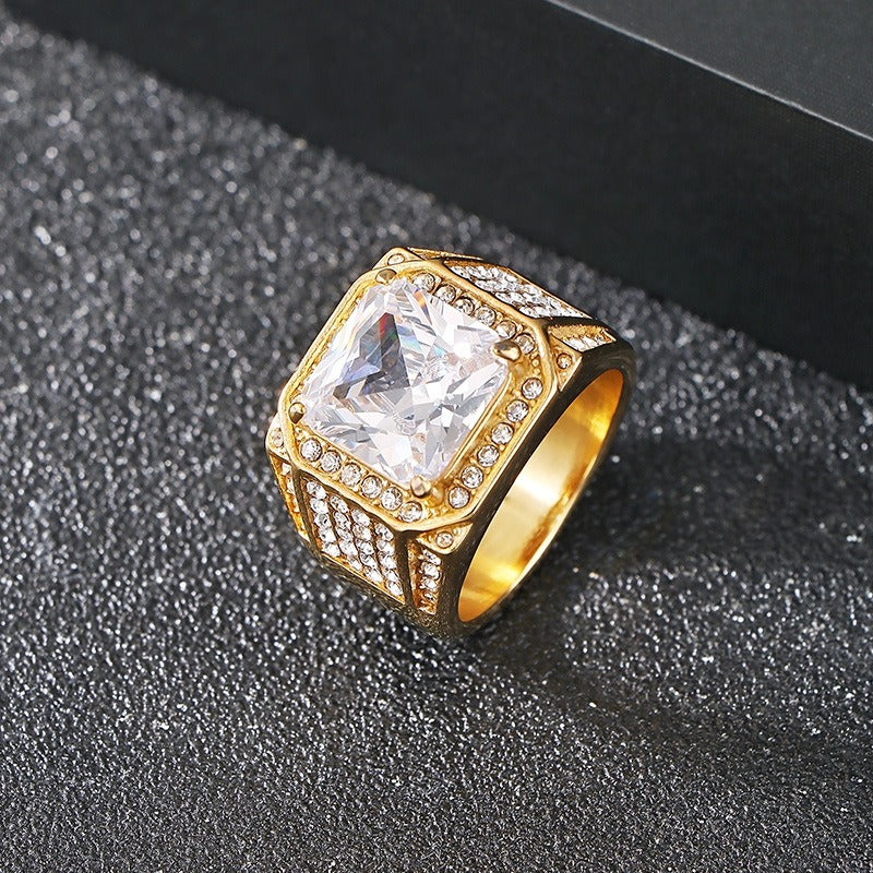 Anillo de acero de titanio Kemstone para hombre, banda ancha con incrustaciones de circonita 3A para un lujo diario KR112700-MZOZ