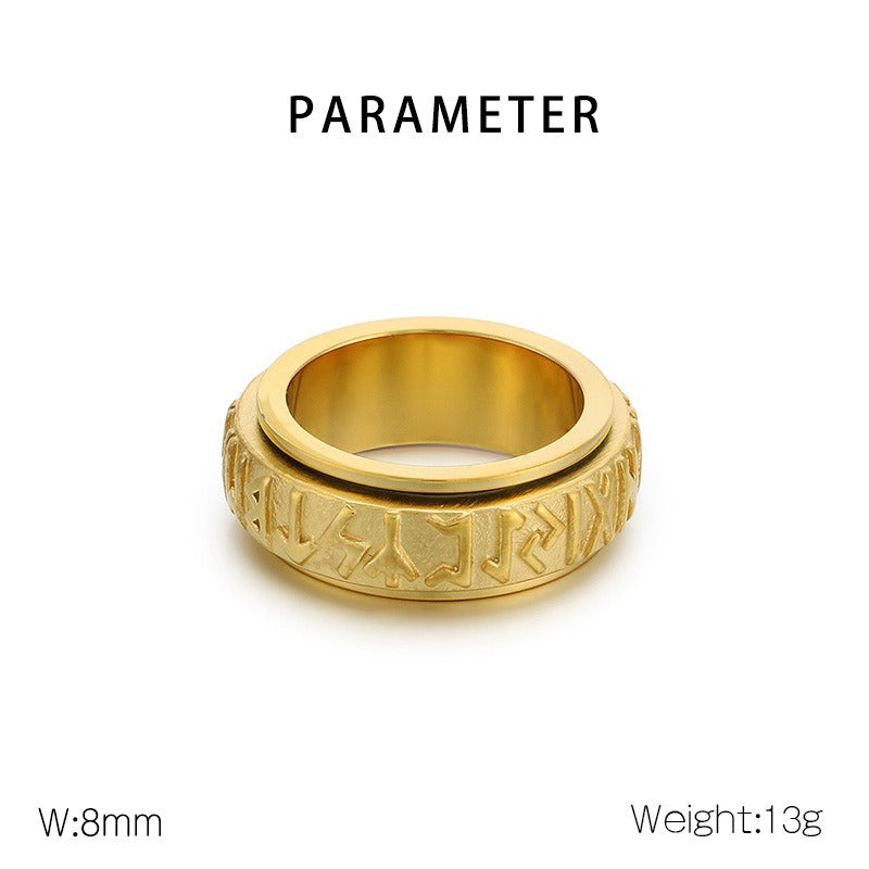Kemstone Viking Rune Spinner Ring – Titanium Steel Nordic Band for Men | Gothic Punk Street Style KR110119-K