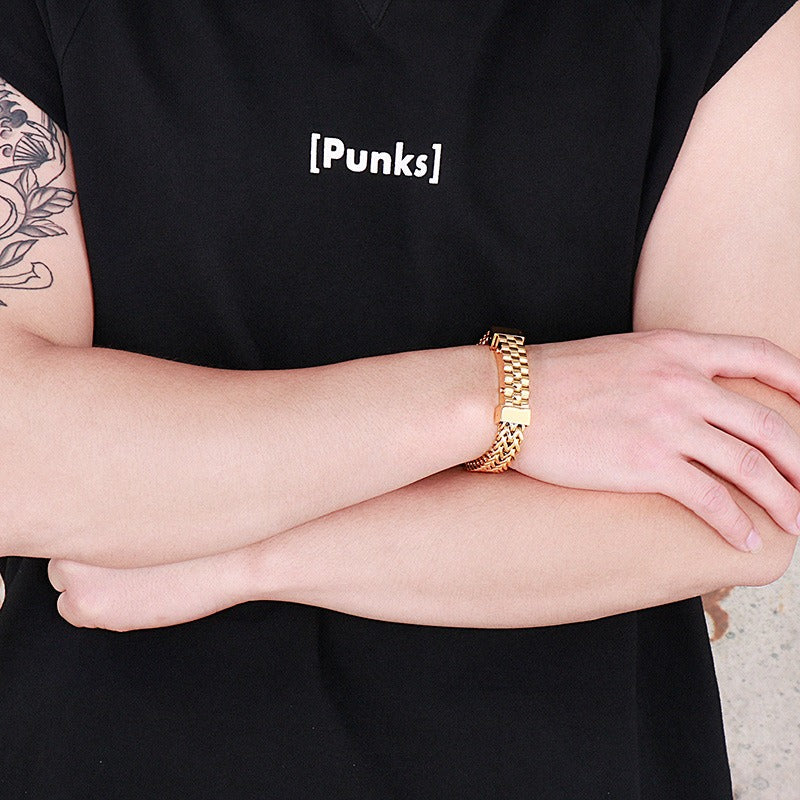 Kemstone Titanium Steel Reversible Chain Bracelet with Watchband Plate for Men KB138766-KFC