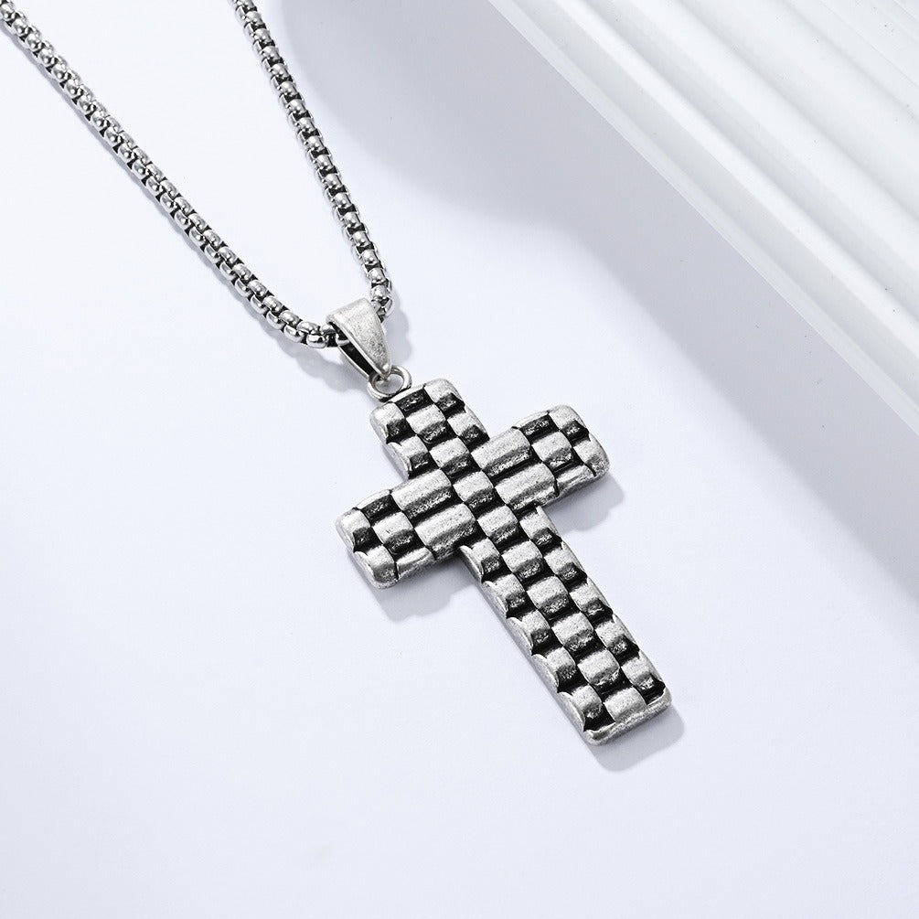 Kemstone Textured Cross Pendant Necklace for Men Stainless Steel Vintage K-PT653