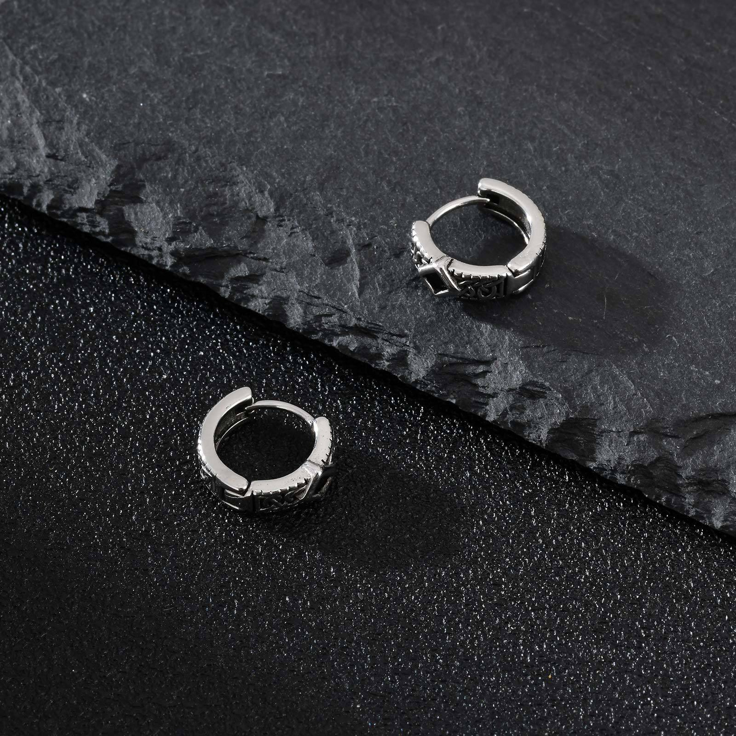 Kemstone Stainless Steel Cross Hoop Earrings – Structured Frame & Drop Detail EH-787