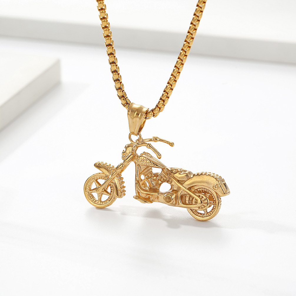 Kemston Skull Motorcycle Pendant Necklace for Men Stainless Steel Gothic Biker K-PT457