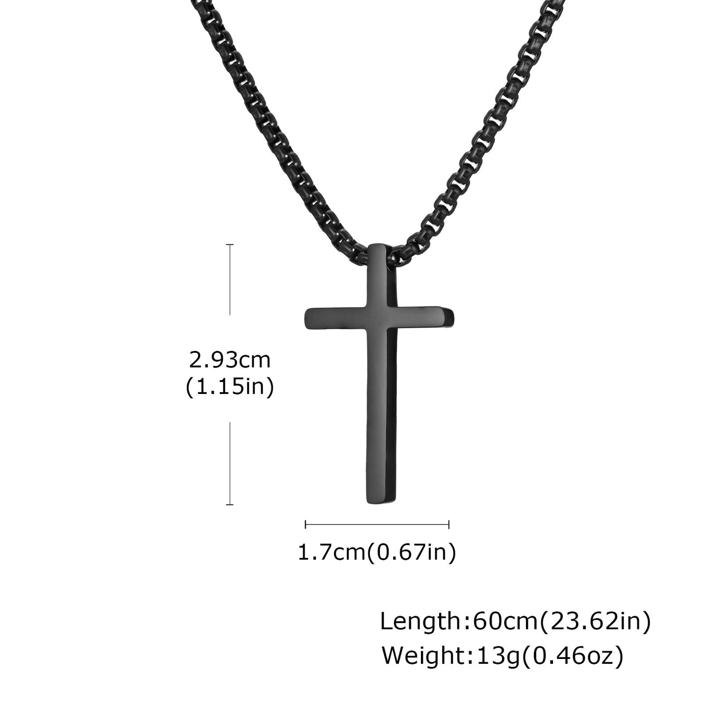 Kemstone Cross Pendant Necklace Stainless Steel Minimal Bar Cross Long Chain for Men Women Silver Gold Black NC-2103