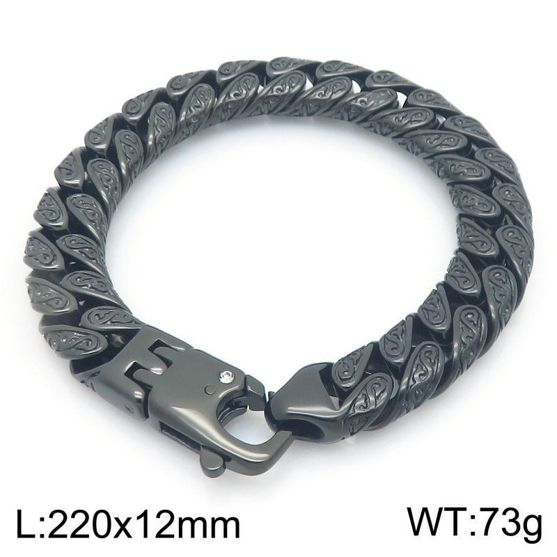 Stainless Steel Cuban Link Bracelet for Men, Vintage Braided Chain Bracelet with Zircon Clasp, Vacuum Plated Hip Hop Punk Biker Bracelet, Durable Mens Jewelry Gift