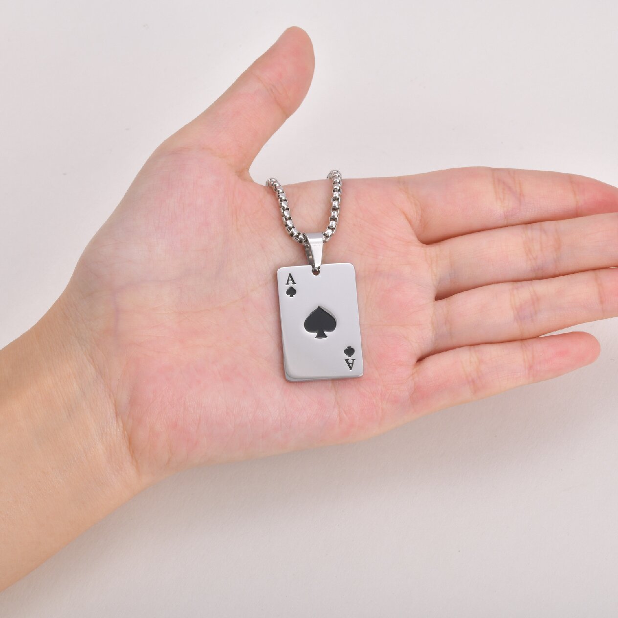 Kemstone Stainless Steel Ace of Spades Pendant Necklace for Men Playing Card PN-2400