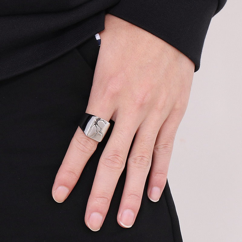Kemstone Cracked Texture Stainless Steel Signet Ring – Gothic Punk Style for Men KR105940-GC