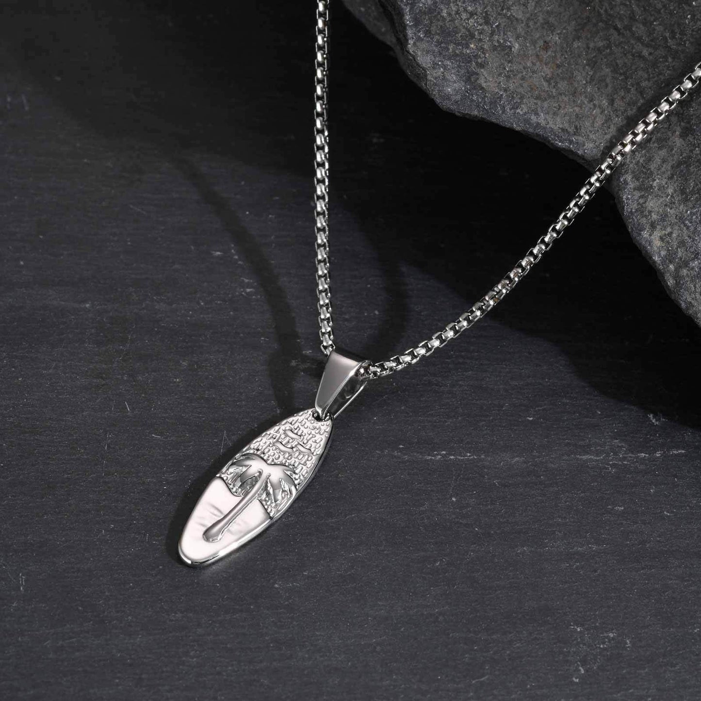 Kemstone Men’s Stainless Steel Palm Tree Necklace – Gold/Silver Oval Pendant PN-2159