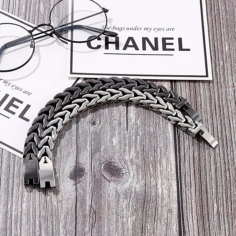 Kemstone Vintage Punk Titanium Steel Bone Chain Bracelet – Bold Retro Style KB148837