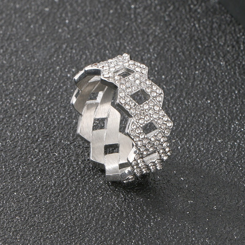 Kemstone Titanium Steel Rhinestone Ring for Men – Geometric Pattern KR111670-MZOZ