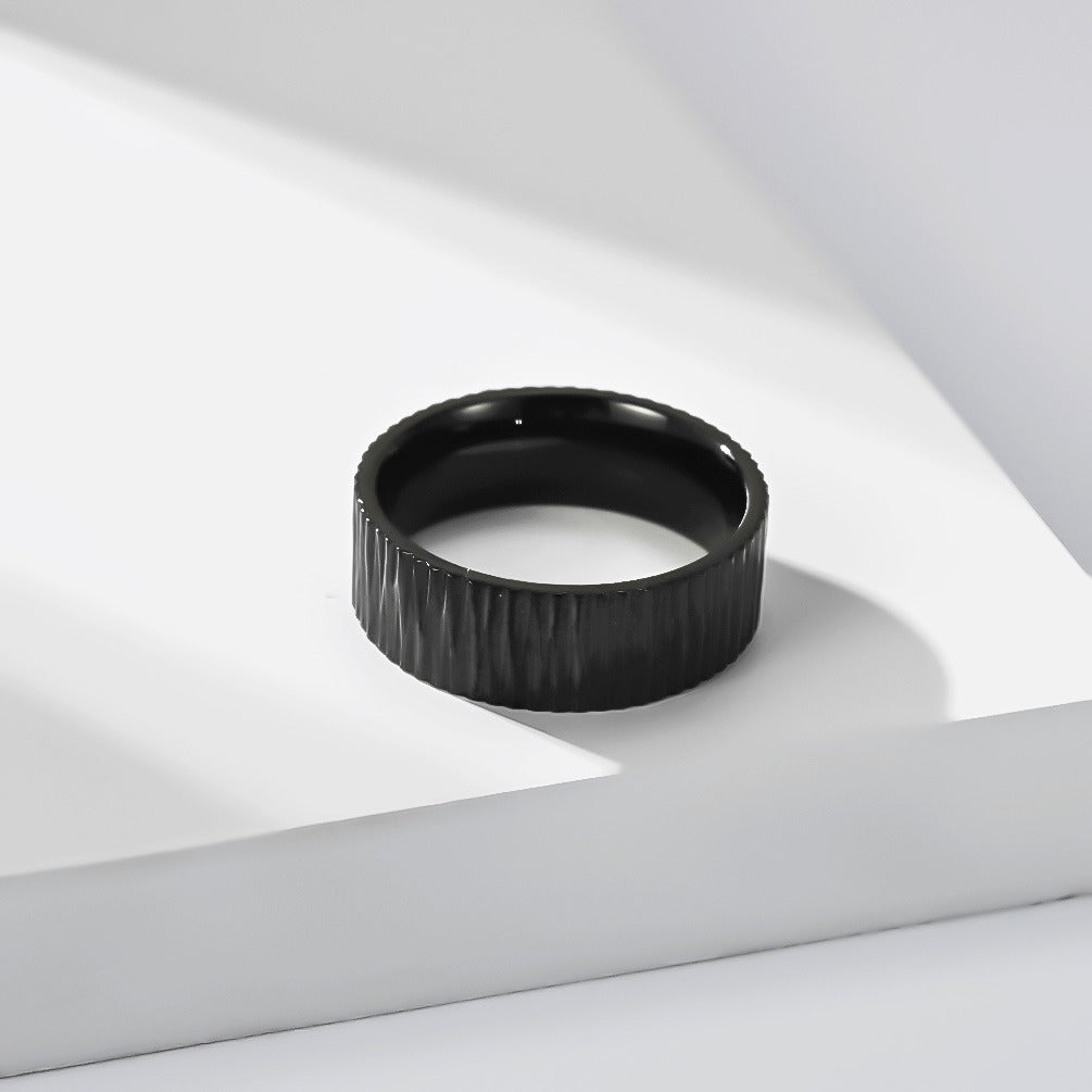 Kemston Grooved Ring for Men Stainless Steel Bark Texture K-R1233