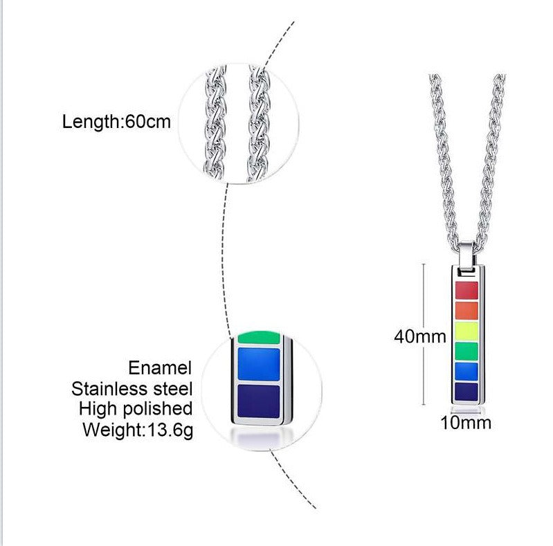 Kemstone Color Block Bar Pendant Necklace Stainless Steel Rectangle Design for Men PPN-004