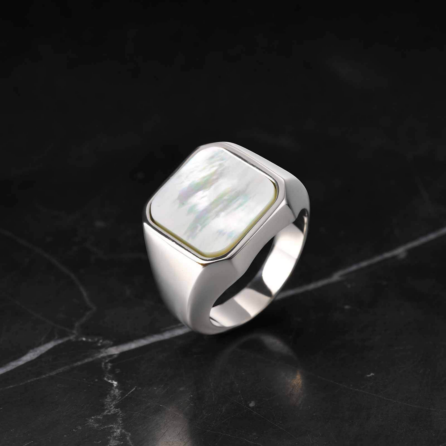 Kemstone Stainless Steel Abalone Shell Signet Ring – Natural Inlay Style for Men & Women RC-207