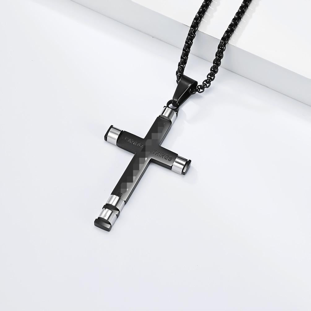 Kemstone Stainless Steel Modern Cross Pendant Necklace for Men Box Chain Structured Design K-PT720