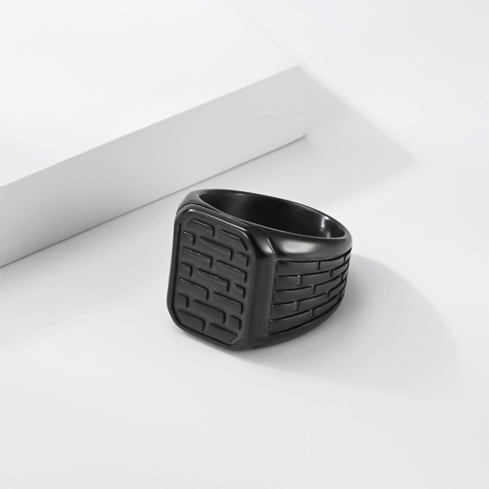 Kemstone Brick Pattern Ring for Men Stainless Steel K-R1181