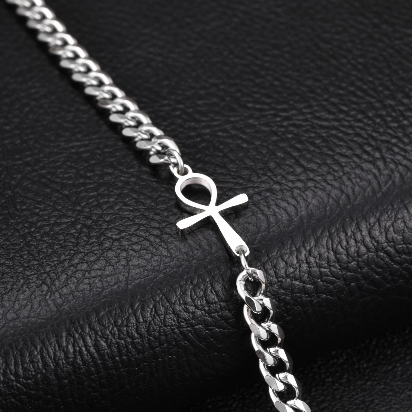 Kemstone Dual Chain Cross Bracelet for Men Stainless Steel Minimal Hip Hop Layered Wristwear BR3122