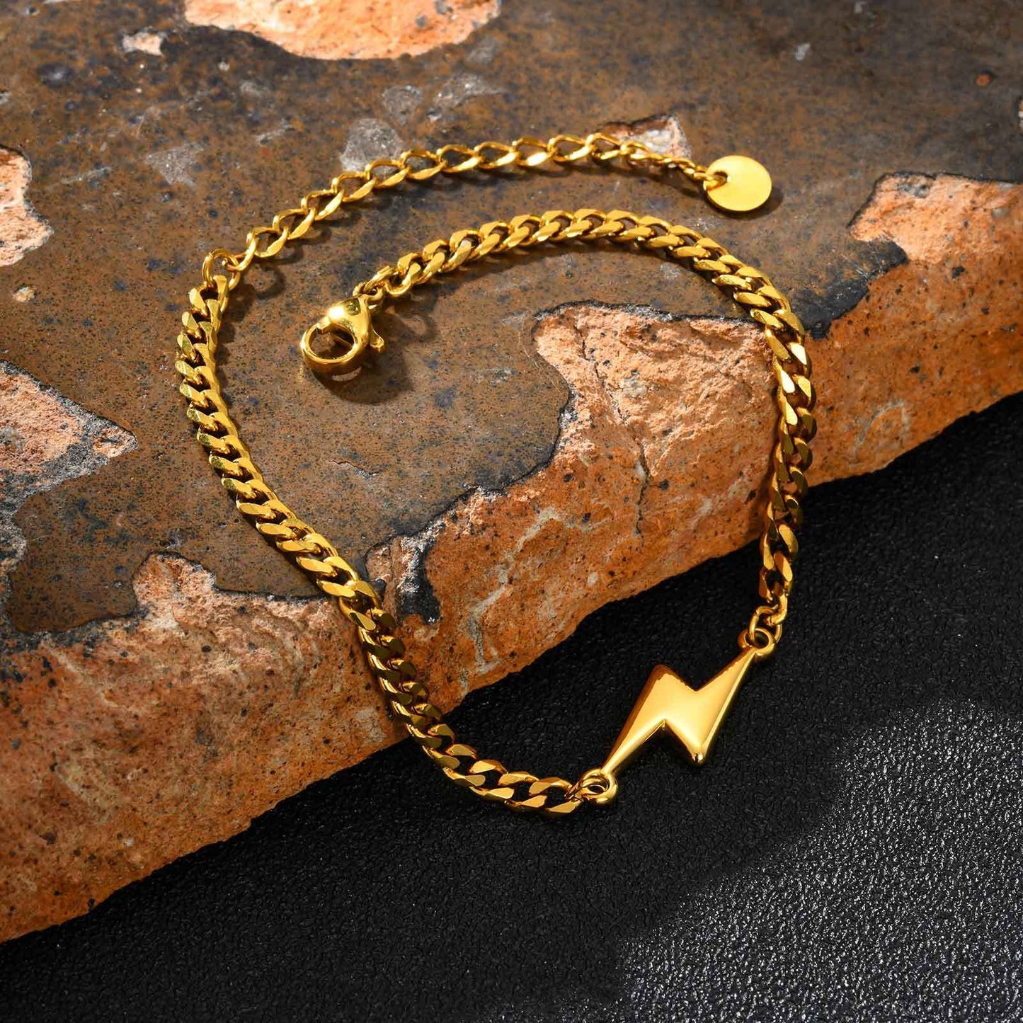 Kemstone Lightning Bolt Bracelet – Stainless Steel Couples Jewelry, Silver/Gold BR-2620