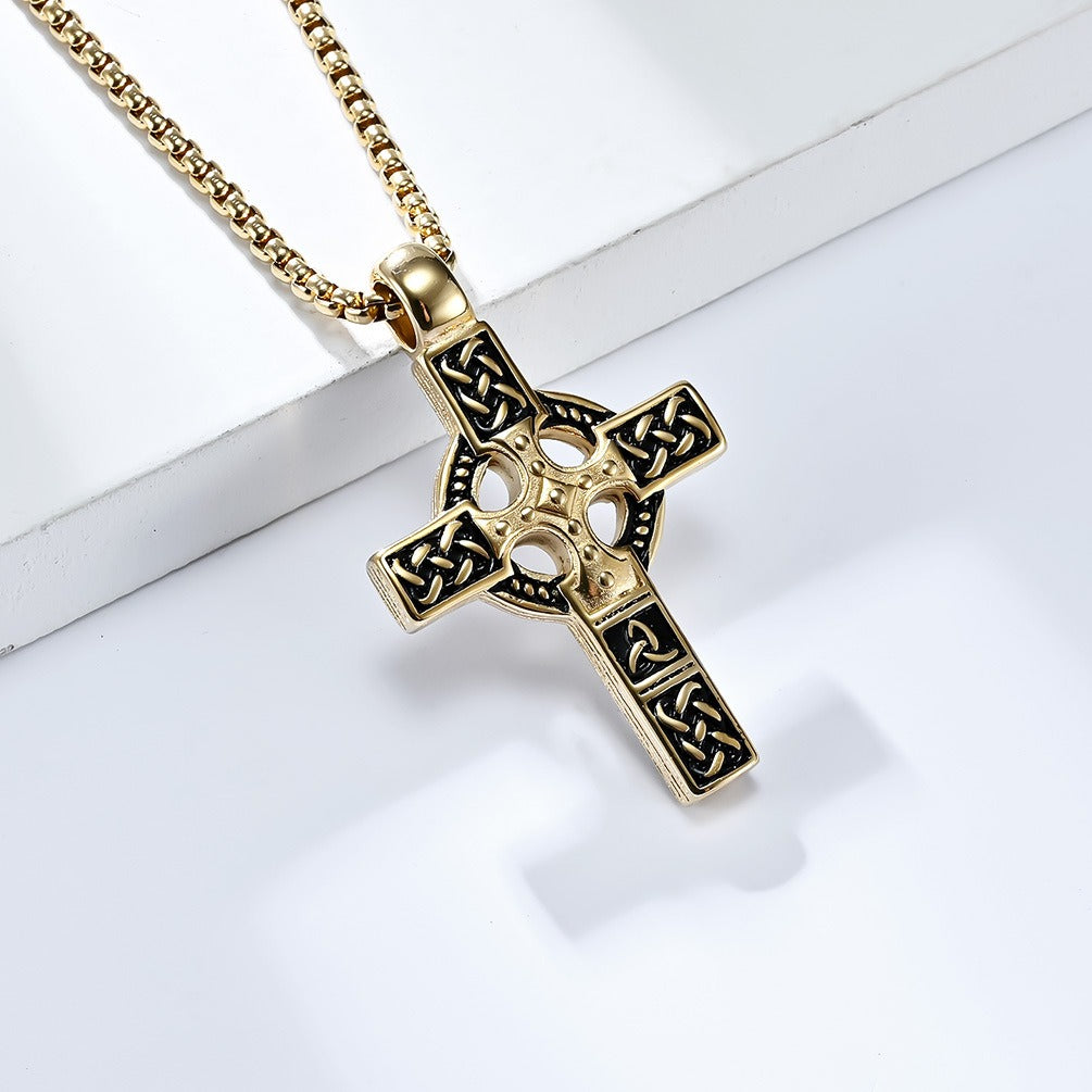 Kemstone Men’s Celtic Cross Pendant Necklace – Stainless Steel Faith & Strength K-PT453