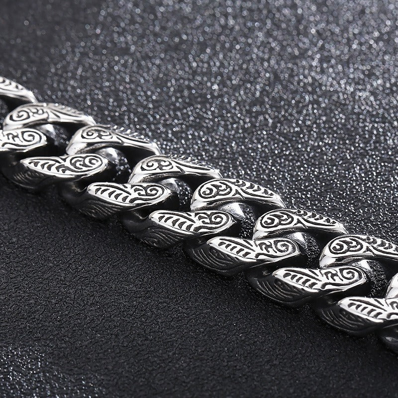 Kemstone Double Snake Head Bracelet – Titanium Steel Cuban Chain for Men | Gothic Punk Vintage Style KB161368-KJX