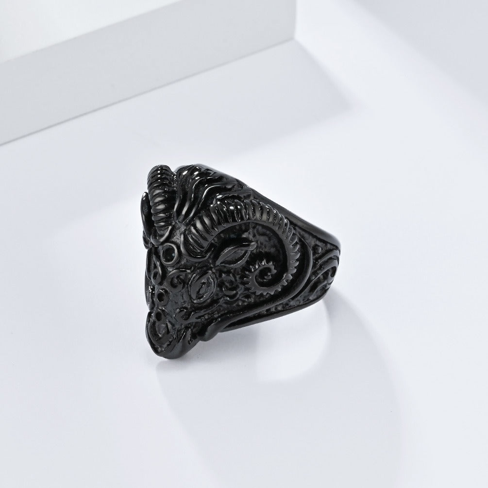 Kemstone Goat Head Relief Stainless Steel Signet Ring for Men – Vintage K-R882