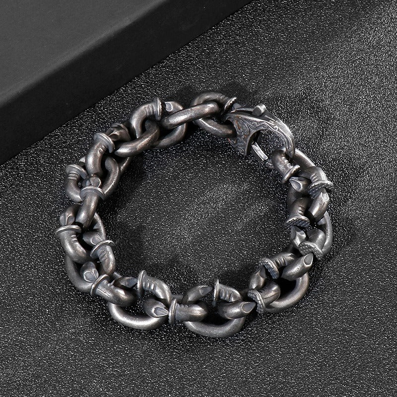 Kemstone Nail Cuff Chain Bracelet – Stainless Steel Punk Men’s Jewelry Vintage Rustic Finish KB126373