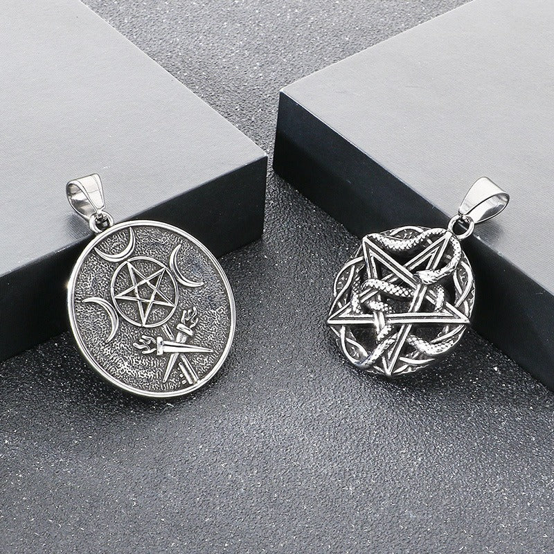 Kemstone Titanium Steel Pentagram Moon Pendant Necklace for Men KP117025-LU