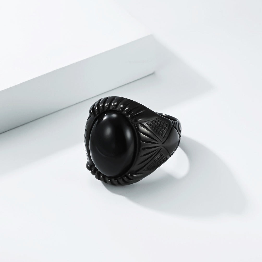 Kemstone Black Inlay Stainless Steel Signet Ring for Men – Vintage Punk Biker Style K-R1125