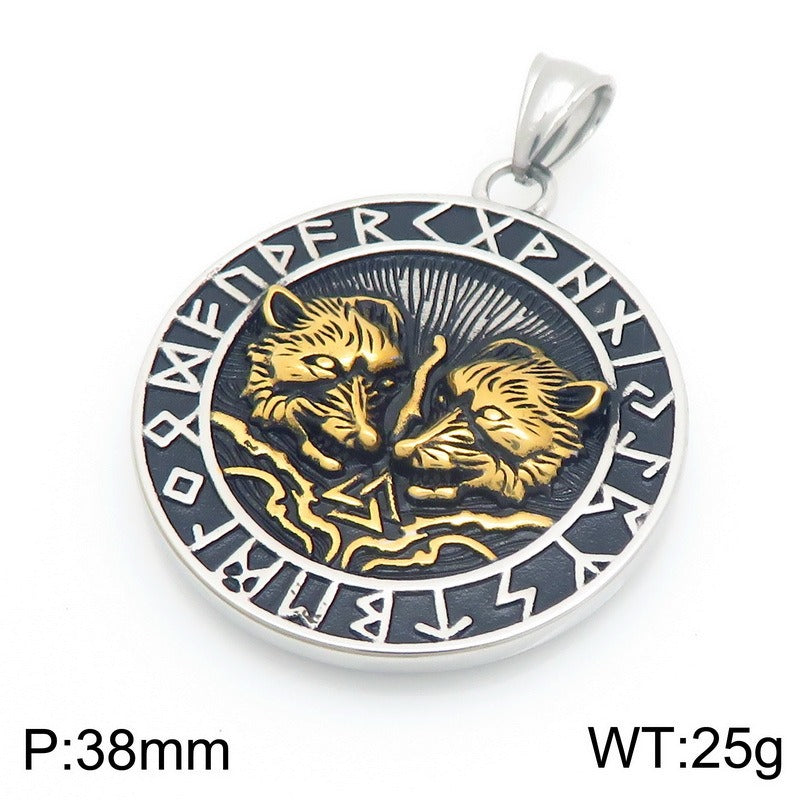 Kemstone Viking Axe Raven Wolf Pendant Necklace Stainless Steel - Rune Coin Norse Style Men KP117708-LU
